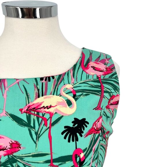 Retro Tropical Flamingo Print Sleeveless A-Line Summer Dress Size Small - Picture 4 of 13